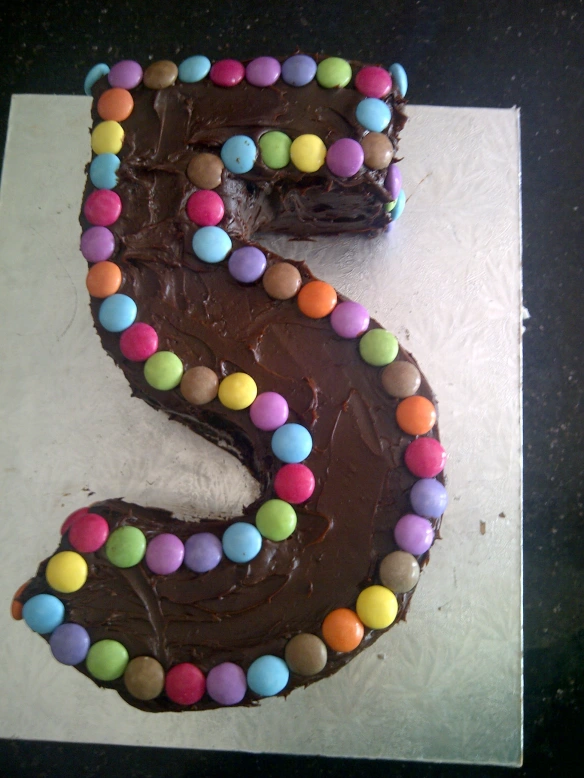 Number 5 smarties cake